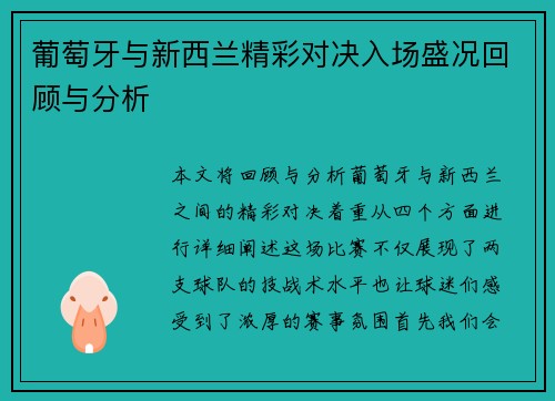 葡萄牙与新西兰精彩对决入场盛况回顾与分析